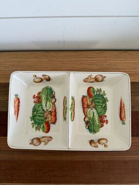 Napco Divided Ceramic Serving Dish Vegetable Motif Vintage